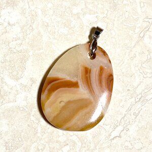 Natural Banded Agate Pendant, Large Genuine Orange-Yellow Water Drop Gemstone